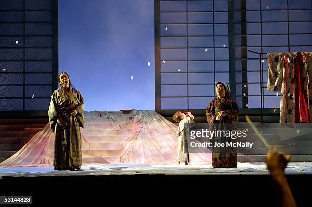 Scene from "Madama Butterfly" is rehearsed by members of the New York City Opera in Kosei Nenkin Hall May 21, 2005 in Tokyo, Japan. Japanese...