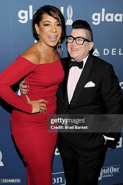 Selenis Leyva and Lea DeLaria attend the 27th Annual GLAAD Media Awards hosted by Ketel One Vodka at the Waldorf-Astoria on May 14, 2016 in New York...