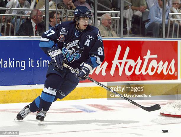 Sidney Crosby of the Rimouski Oceanic skates against the London Knights during the Memorial Cup Tournament at the John Labbatt Centre on May 21, 2005...