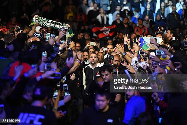 Mauricio 'Shogun' Rua of Brazil enters the arena before facing Corey Anderson in their light heavyweight bout during the UFC 198 event at Arena da...