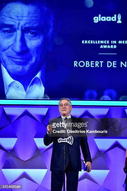 Robert De Niro speaks onstage during the 27th Annual GLAAD Media Awards at Waldorf Astoria Hotel in New York on May 14, 2016 in New York City.