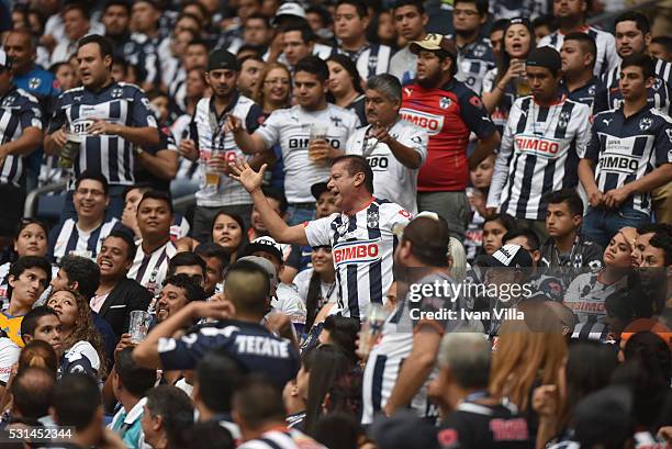 Fans of Monterrey cheer their team during the quarter finals second leg match between Monterrey and Tigres UANL as part of the Clausura 2016 Liga MX...