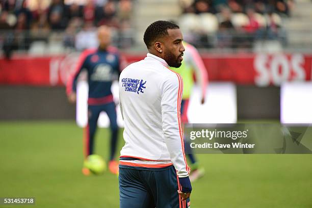 Alexandre Lacazette of Lyon during the football French Ligue 1 match between Stade de Reims and Olympique Lyonnais at Stade Auguste Delaune on May...