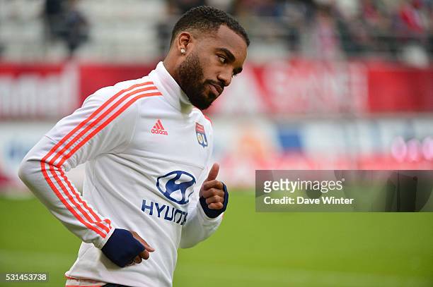Alexandre Lacazette of Lyon during the football French Ligue 1 match between Stade de Reims and Olympique Lyonnais at Stade Auguste Delaune on May...