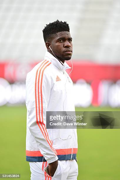 Samuel Umtiti of Lyon during the football French Ligue 1 match between Stade de Reims and Olympique Lyonnais at Stade Auguste Delaune on May 14, 2016...