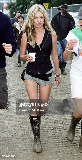 Super model Kate Moss seen at the first day of the Glastonbury Music Festival 2005 at Worthy Farm, Pilton on June 24, 2005 in Somerset, England. The...