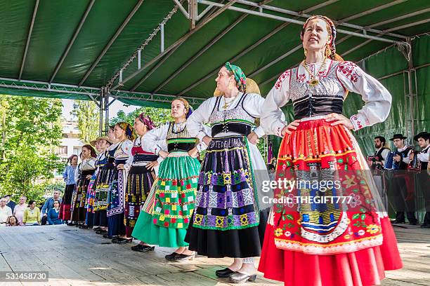 folklore dancers singing on a platform - ponte de lima stock pictures, royalty-free photos & images