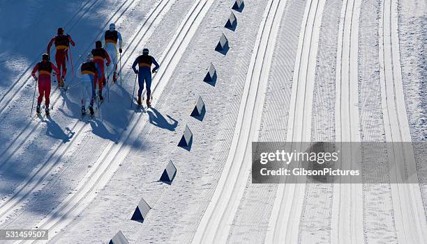 cross-country ski race - cross country skiing tracks stock pictures, royalty-free photos & images