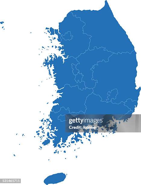 south korea simple blue map on white background - korea map stock illustrations