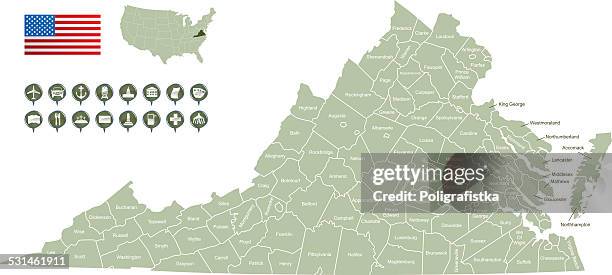 map of virginia - virginia flag stock illustrations