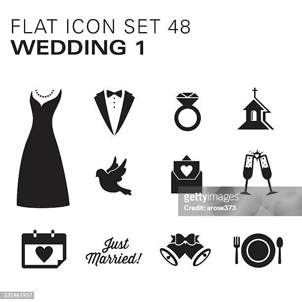 stockillustraties, clipart, cartoons en iconen met flat icons 48 wedding 1 - black - wedding dress