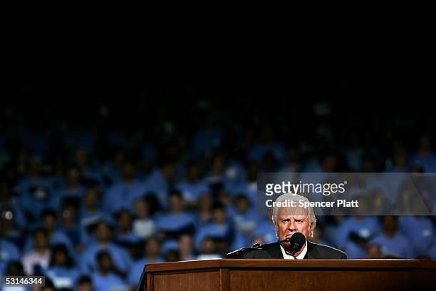 Billy Graham speaks during his Crusade at Flushing Meadows Corona Park June 24, 2005 in the Queens borough of New York. Flushing Meadows Corona Park...