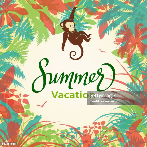 monkey in jungle - jungle tree cartoon stock illustrations