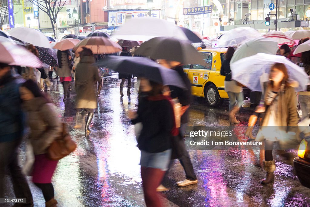 Commuters in the rain