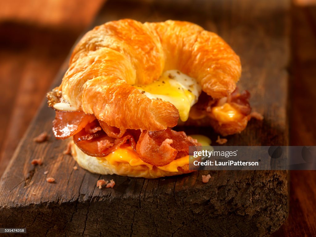 Croissant Breakfast Sandwich with Bacon,egg and Cheese
