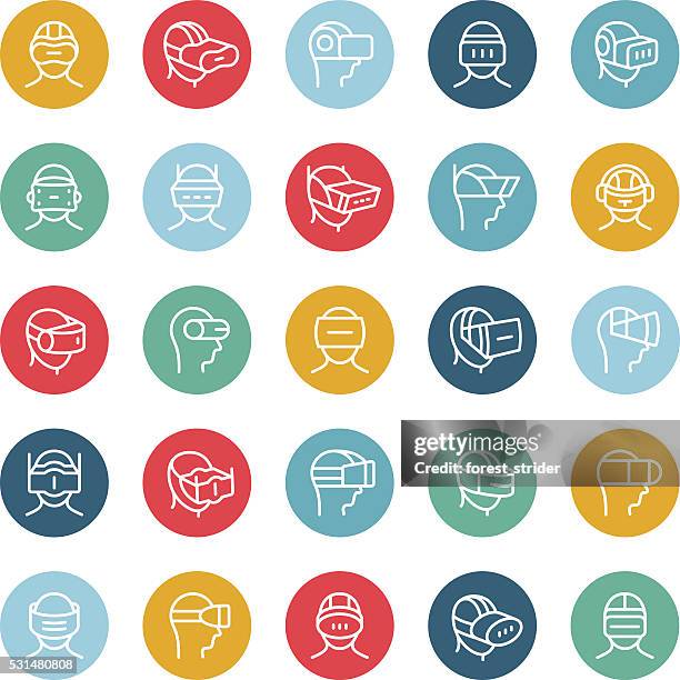 virtual reality icons - man vr headset stock illustrations