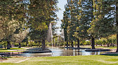 Park in Modesto California with Picnic area and Water Spray