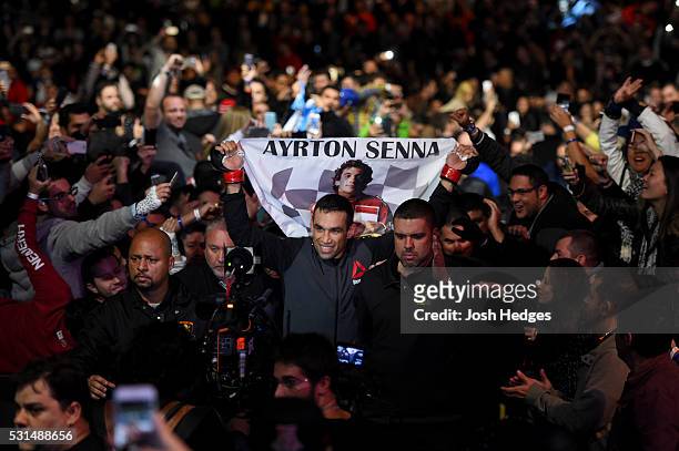 Fabricio Werdum of Brazil enters the arena before facing Stipe Miocic in their UFC heavyweight championship bout during the UFC 198 event at Arena da...