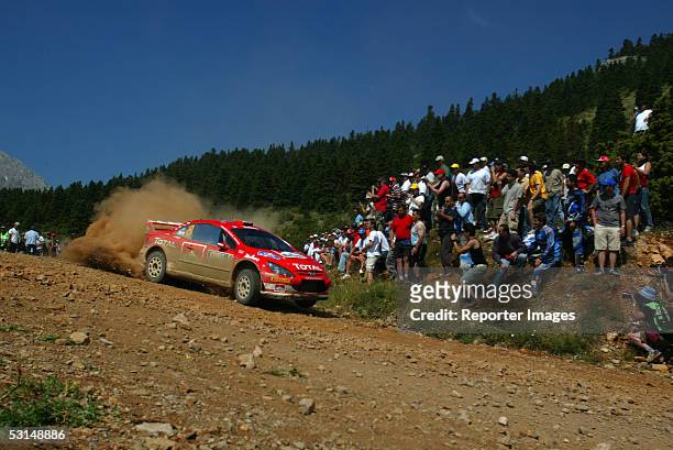 Markko Martin and Michael Park drive the Marlboro Peugeot Total during day two of the Acropolis Rally of Greece June 25, 2005 in Lamia, Greece.