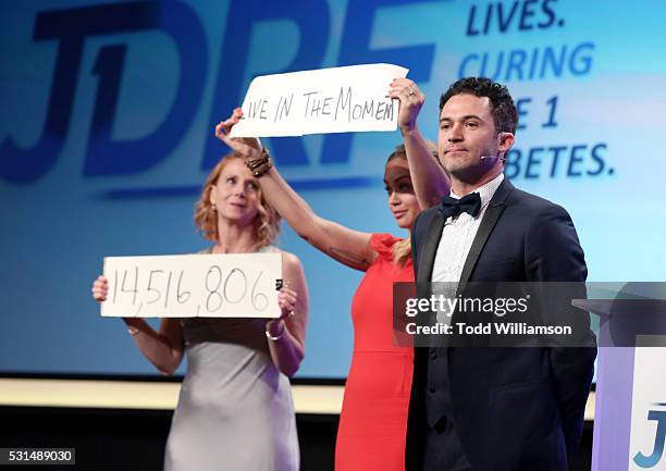 Jillian Sipkins and Magician Justin Willman speak onstage during JDRF LA's IMAGINE Gala to benefit type 1 diabetes research at The Beverly Hilton on...