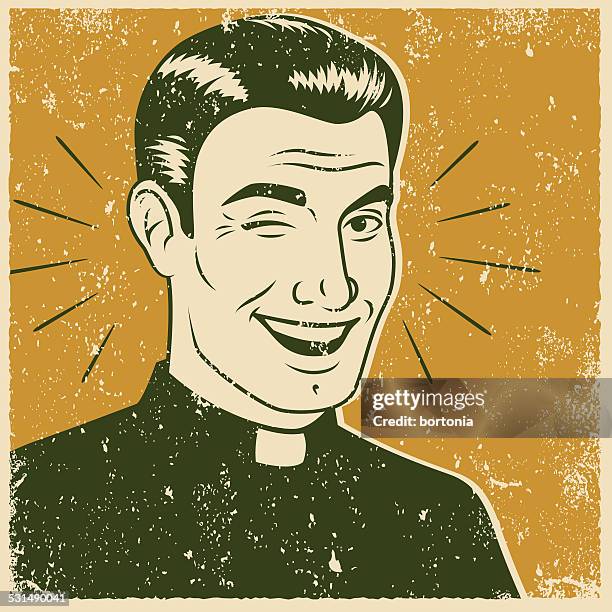 retro screen print winking priest - priest stock illustrations