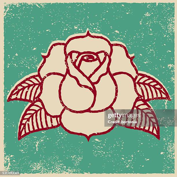 bildbanksillustrationer, clip art samt tecknat material och ikoner med retro screen print tattoo style rose - serigrafi