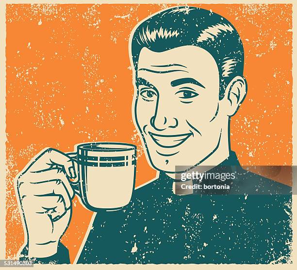 retro screen print priest drinking coffee - guy drinking coffee stock illustrations