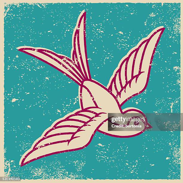 retro screen print tattoo style swallow - vintage tattoo stock illustrations