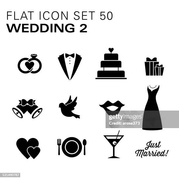 flat icons wedding black - wedding icon stock illustrations