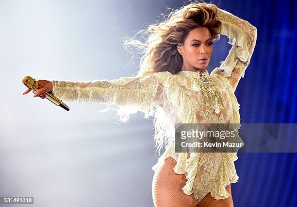 Entertainer Beyonce performs onstage during "The Formation World Tour" at the Rose Bowl on May 14, 2016 in Pasadena, California.