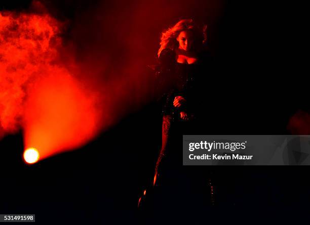 Entertainer Beyonce performs onstage during "The Formation World Tour" at the Rose Bowl on May 14, 2016 in Pasadena, California.