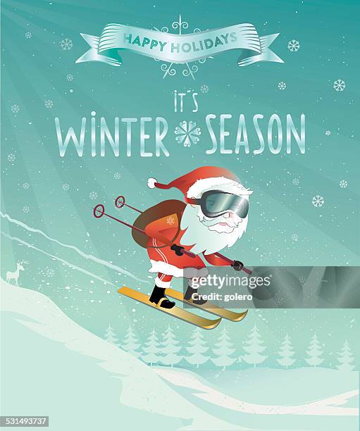 illustrations, cliparts, dessins animés et icônes de wintersport santa poster - saut à ski