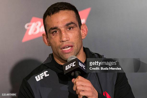 Fabricio Werdum of Brazil attends the media after after his fight against Stipe Miocic of the United States in their heavyweight bout during the UFC...