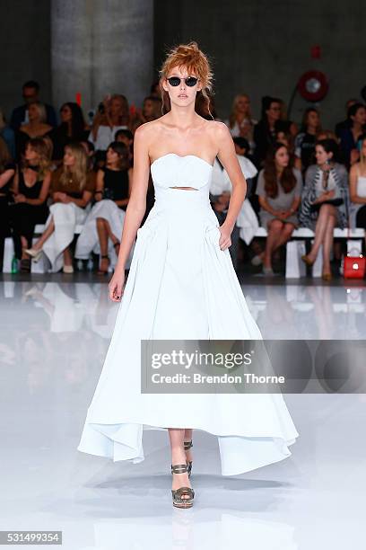 Model walks the runway at the Mercedes-Benz Presents Maticevski show at Mercedes-Benz Fashion Week Resort 17 Collections at The Cutaway, Barangaroo...