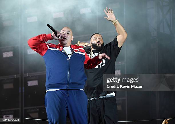 Recording artists Fat Joe and DJ Khaled perform onstage during "The Formation World Tour" at the Rose Bowl on May 14, 2016 in Pasadena, California.