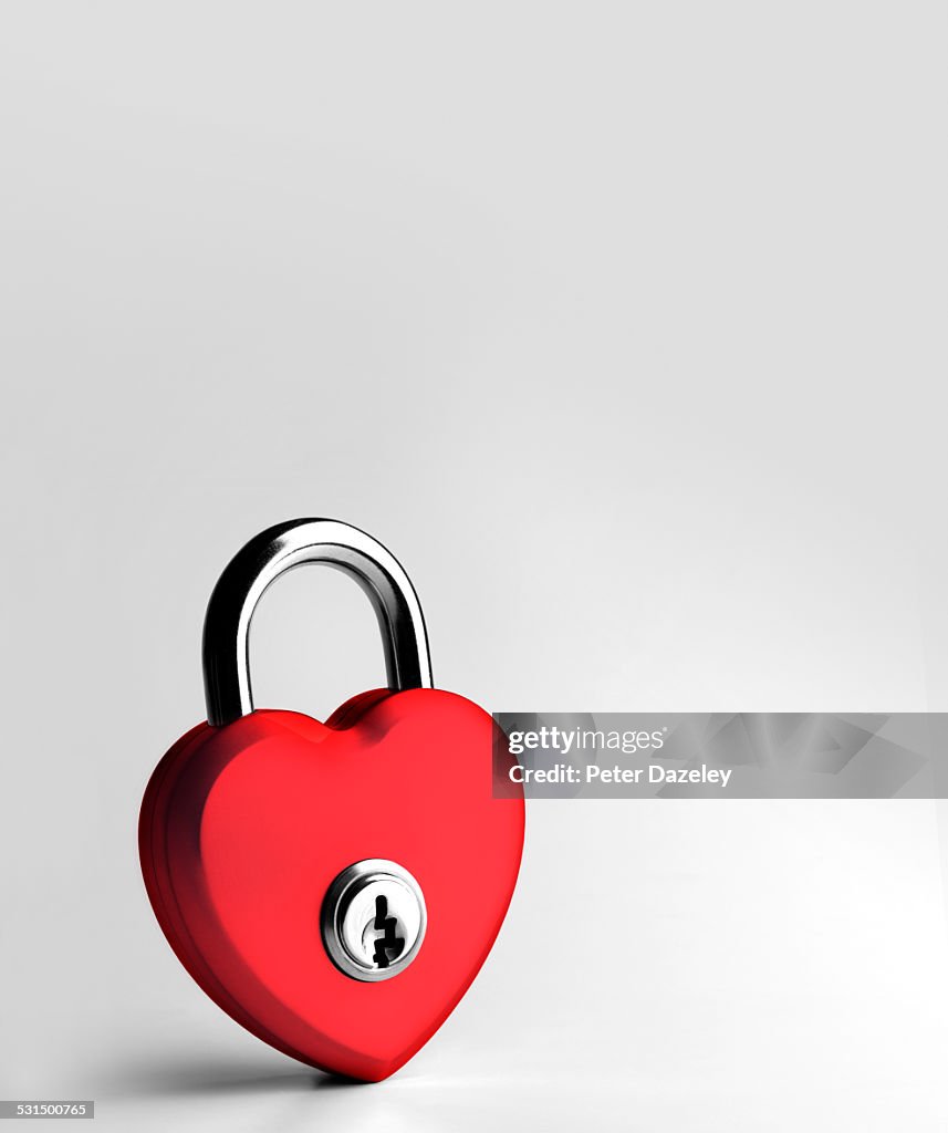 Heart shaped red padlock