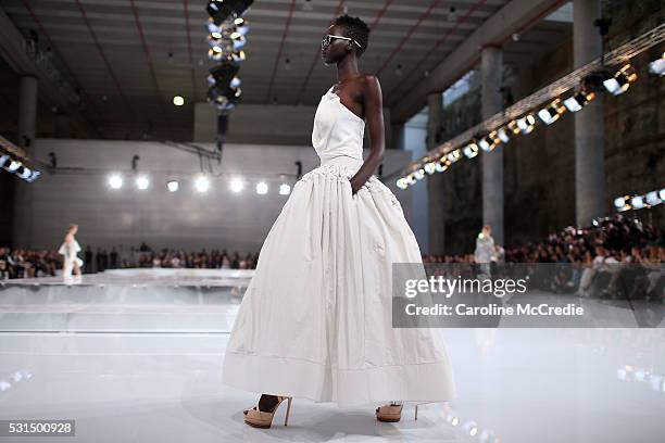 Model walks the runway at the Mercedes-Benz Presents Maticevski show at Mercedes-Benz Fashion Week Resort 17 Collections at The Cutaway, Barangaroo...