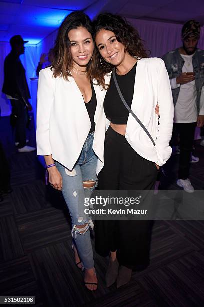 Actresses Jenna Dewan-Tatum and Emmanuelle Chriqui pose backstage during "The Formation World Tour" at the Rose Bowl on May 14, 2016 in Pasadena,...