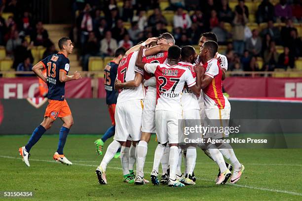 Fabinho of Monaco celebrate during the football french Ligue 1 match between AS Monaco and Montpellier Herault SC at Louis II Stadium on May 14, 2016...