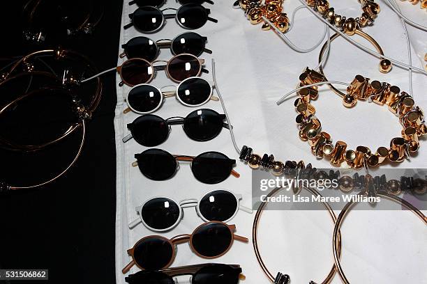 Sunglasses and accessories are seen backstage ahead of the Mercedes-Benz Presents Maticevski show at Mercedes-Benz Fashion Week Resort 17 Collections...