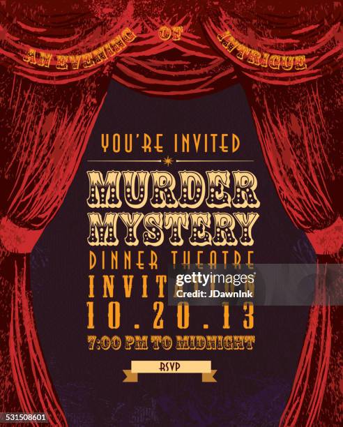 murder mystery dinner theater einladung vorlage von vintage-design - red curtain stock-grafiken, -clipart, -cartoons und -symbole