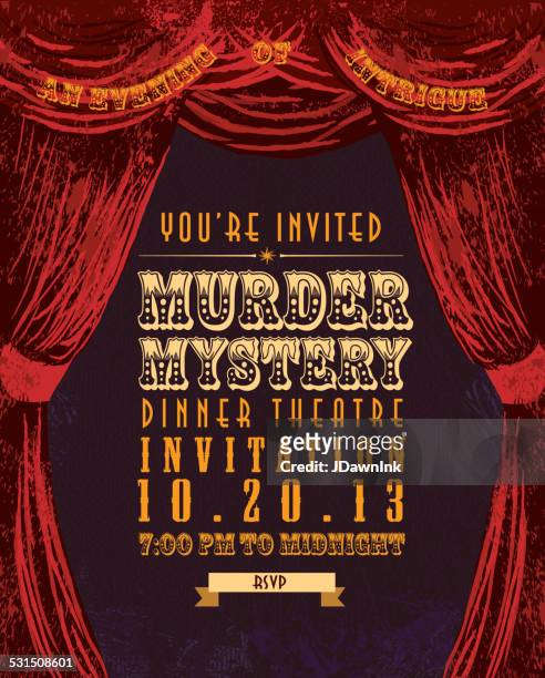 murder mystery dinner theatre invitation template vintage design - mystery stock illustrations