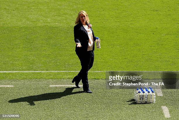 Chelsea Ladies Manager Emma Hayes on the touchline during the SSE Women's FA Cup Final match between Arsenal Ladies and Chelsea Ladies at Wembley...