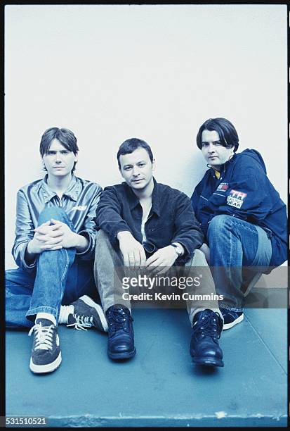Welsh alternative rock group the Manic Street Preachers, Los Angeles, California, September 1996. Left to right: bassist Nicky Wire, singer James...