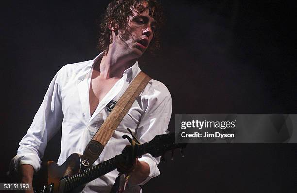 Johnny Borrell of Razorlight performs on the Other Stage during the second day of the Glastonbury Music Festival held at Worthy Farm on June 25, 2005...
