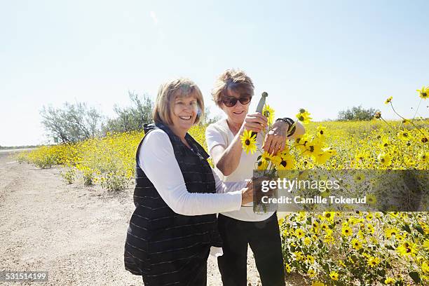 elderly female friends gathering flowers - 2014 track field stock pictures, royalty-free photos & images