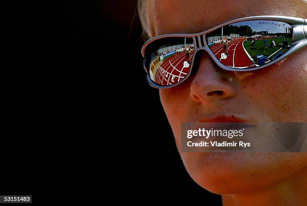 Katja Keller of Germany looks on the track before the 800m run during the Erdgas Track and Field Meeting on June 26, 2005 in Ratingen, Germany.