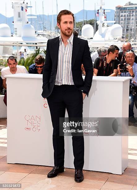 Actor Ryan Gosling attends "The Nice Guys" photocall during the 69th annual Cannes Film Festival at the Palais des Festivals on May 15, 2016 in...