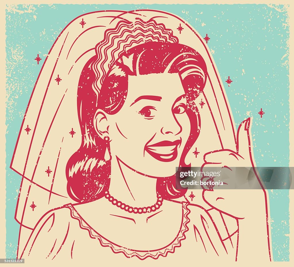 Retro Screen Print of a Smiling Bride