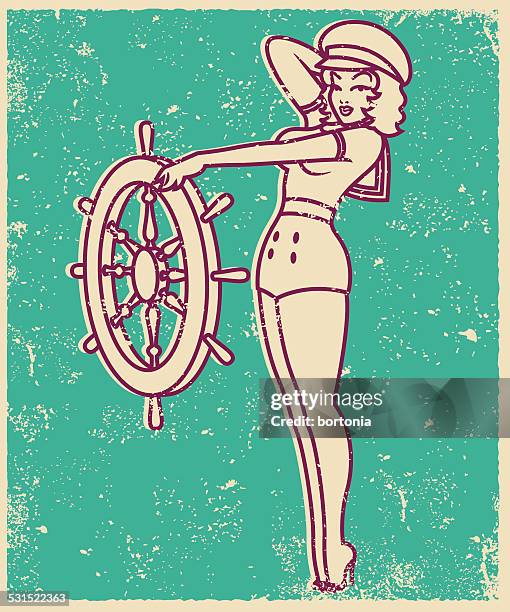 retro screen print of a tattoo style sailor pinup - pin up vintage 幅插畫檔、美工圖案、卡通及圖標
